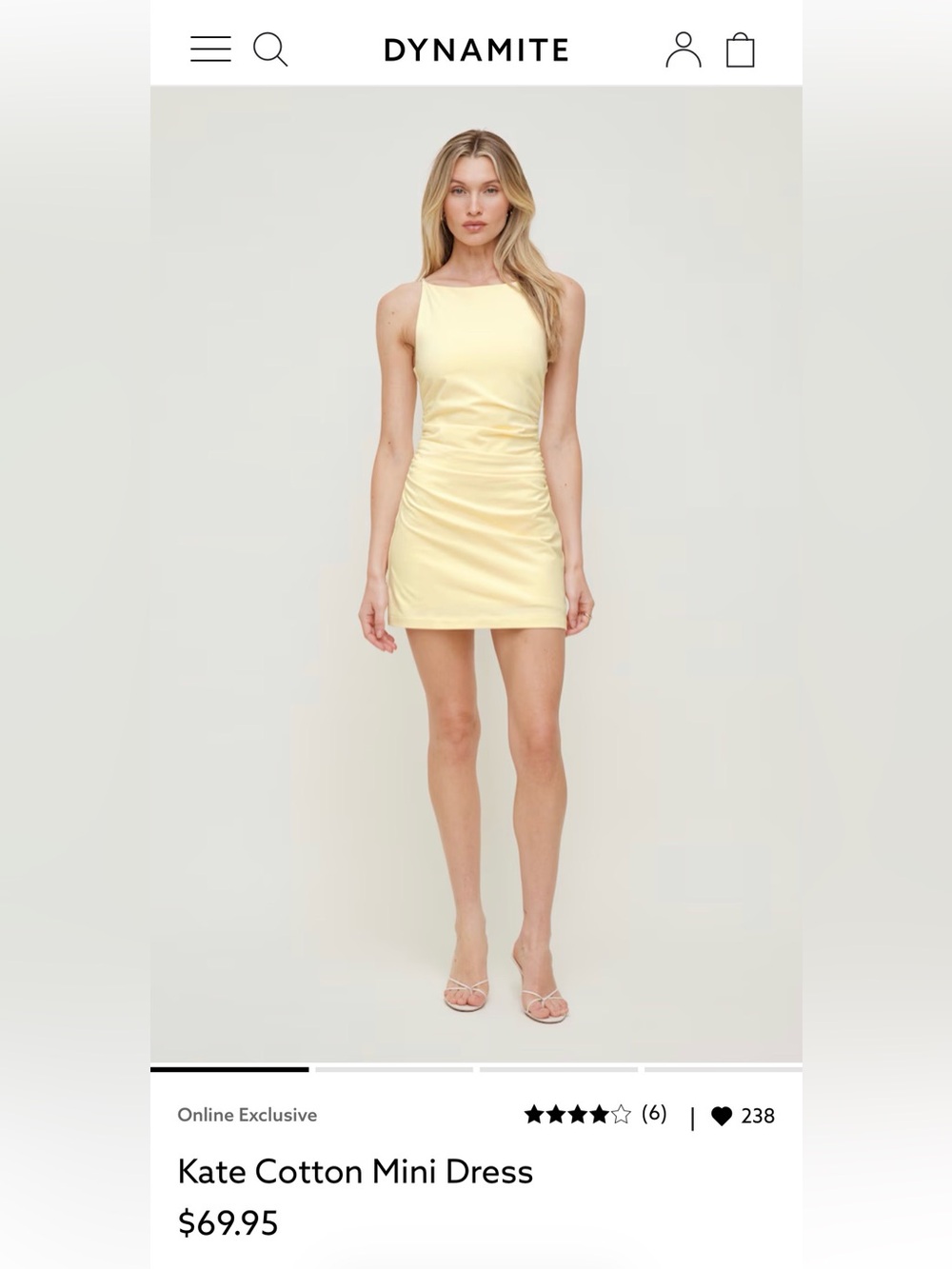 Dynamite Kate Ruched Mini Dress NWT Size M Butter Yellow